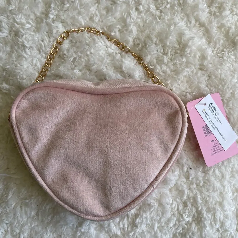 Juicy Couture Kids Mini Soft Pink Heart Gold Chain Rhinestone Purse Shoulder Bag